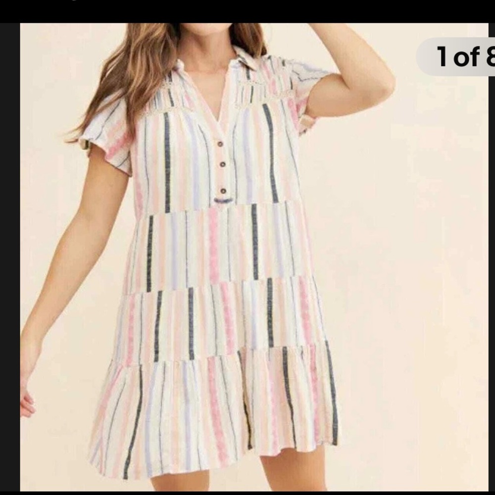 Anthropologie Georgina Striped Tiered Cotton Shirt Dress